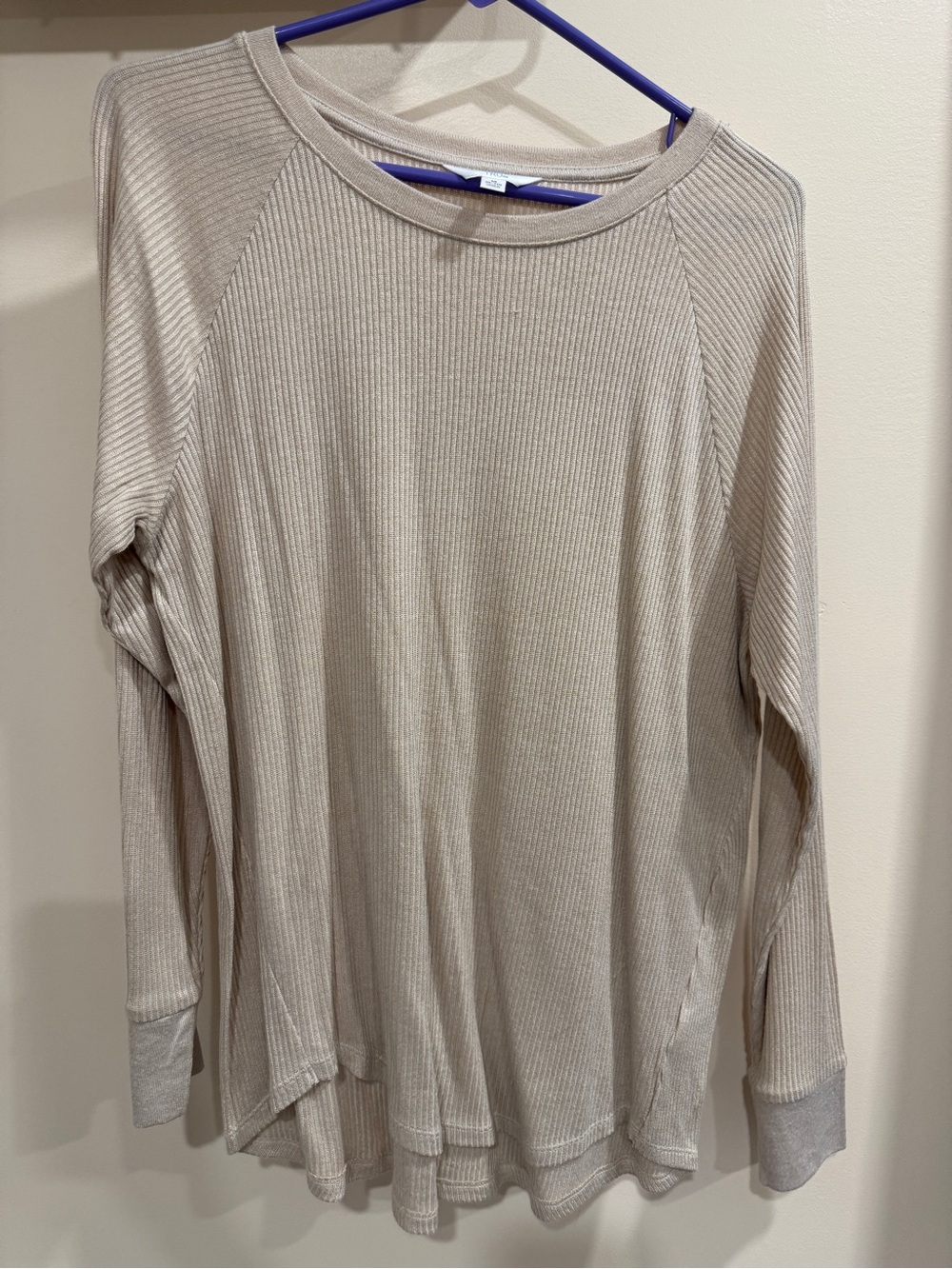 Time and Tru Ribbed Crewneck Top in Light Beige